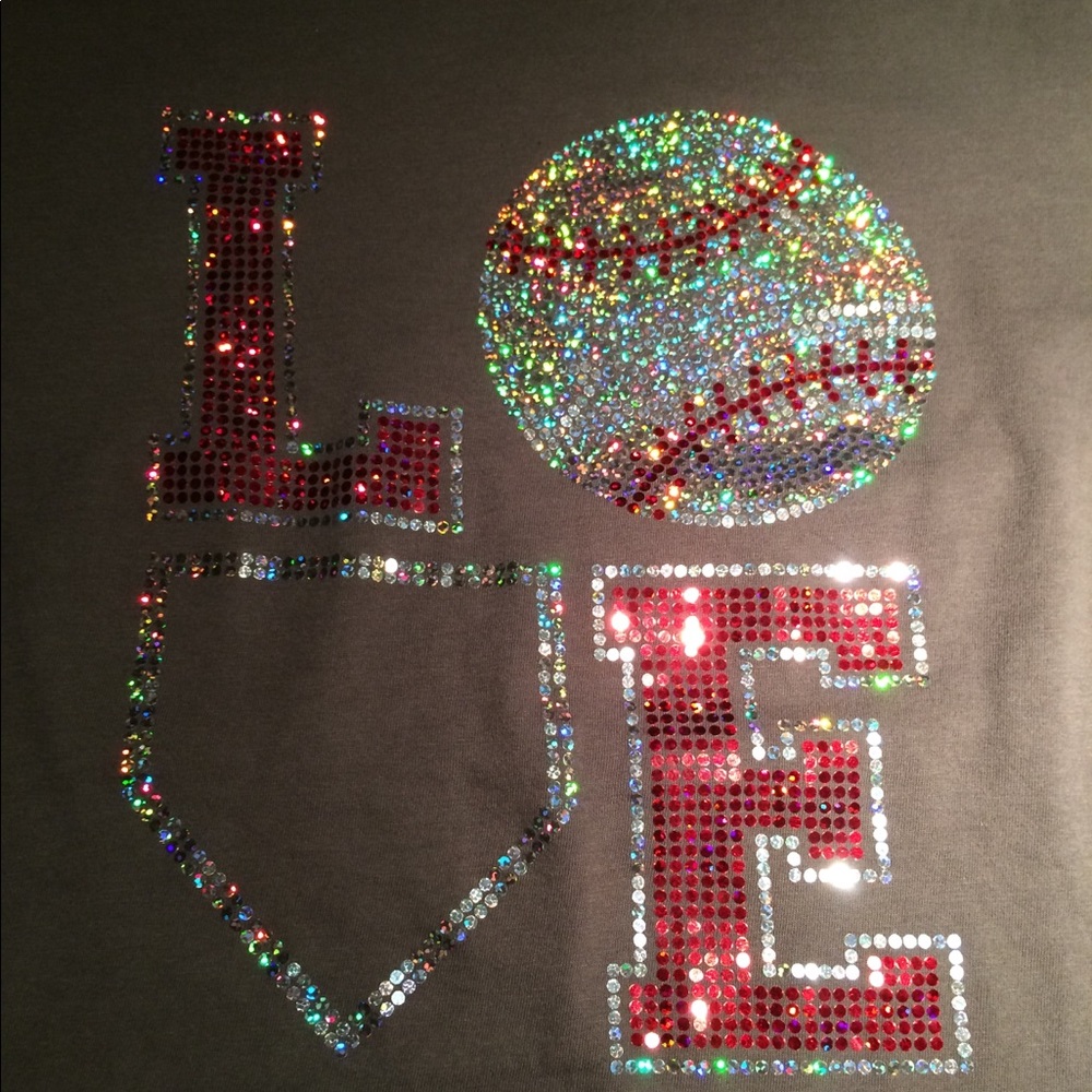 LOVE Baseball Jeweled Bedazzled Tee Shirt S
